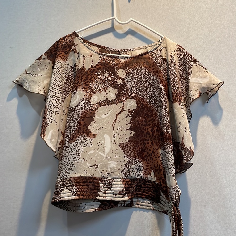 DRESS-U by Sharon Multi-Print Angel Sleeve Blouse |Vintage and Sexy | Size Large